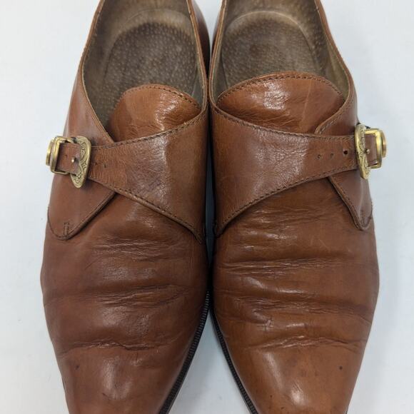 1980s Vintage Proposta Italian Leather Loafers with Western Buckle Brown Size 37 - Picture 10 of 13